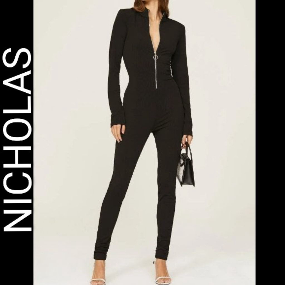 Women's * FLAWED* NICHOLAS Black Ribbed Long Sleeve Jumpsuit L